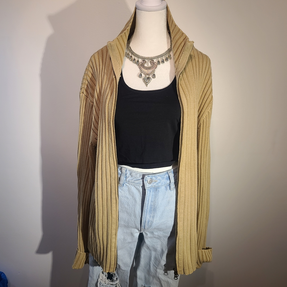 Cozy Tan Ribbed Cable Knit Cardigan